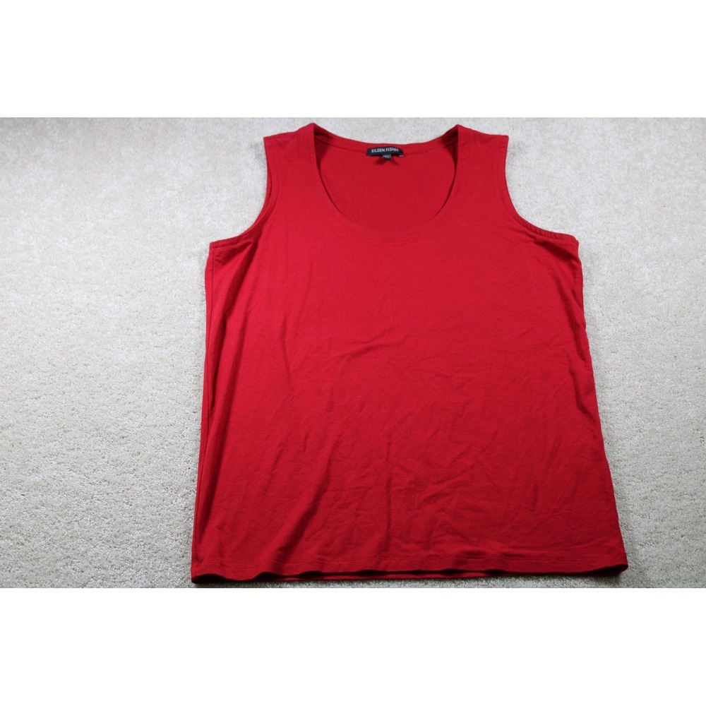 Eileen Fisher Tank Top Womens Small Red Sleeveless Rayon Lycra Stretch USA